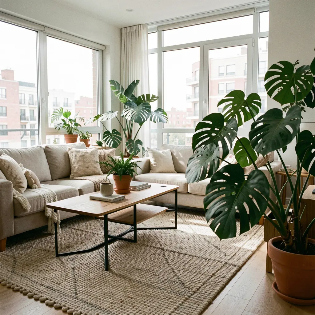 Modern living room with indoor plants